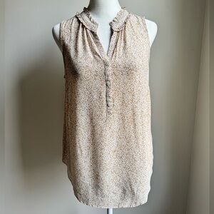 Talbots Women’s Sleeveless V-Neck Ruffle Button Front Blouse Small Beige White